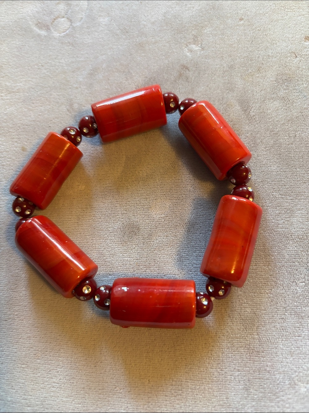 Red Barrel Bead Stretch Bracelet